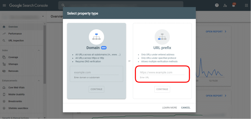 Add website to Search Console