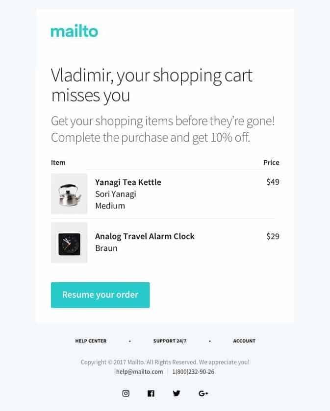 Shopping cart of a website