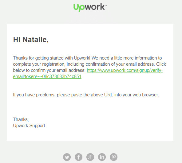Registration mail of Upwork