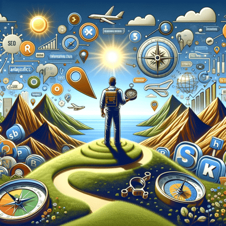 This image illustrates the dynamic and multifaceted nature of digital marketing in an engaging and metaphorical way.