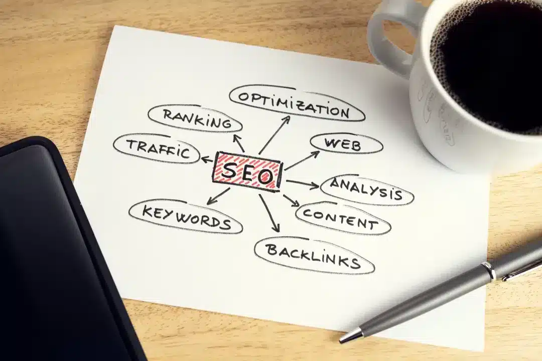A small business professional studying SEO methods on a digital device, striving to boost website traffic and engagement.