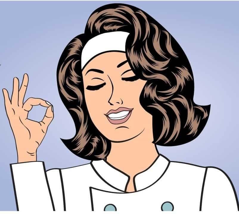 Illustration of a woman in a white uniform making an OK gesture, representing satisfaction or approval.