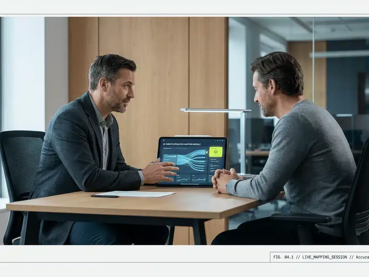 Two colleagues discussing a project at a table