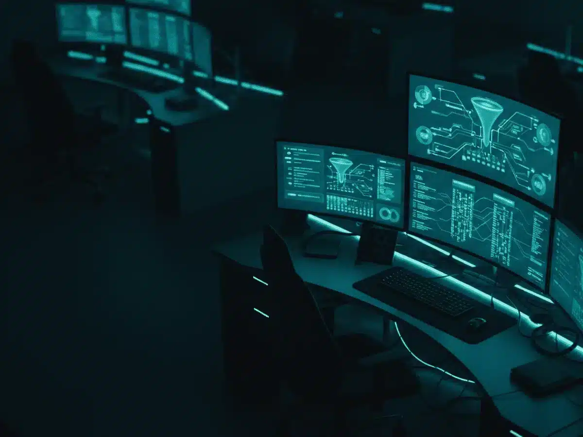 Operations command center with connected dashboards